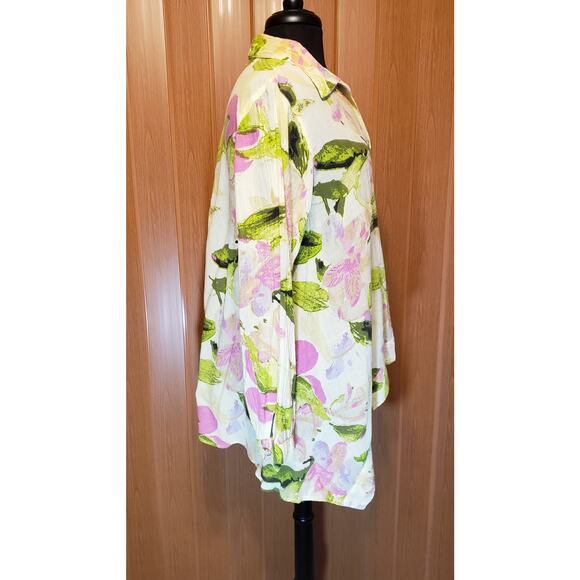 Color Me Cotton medium Cotton yellow floral print button-up blouse - Picture 2 of 5